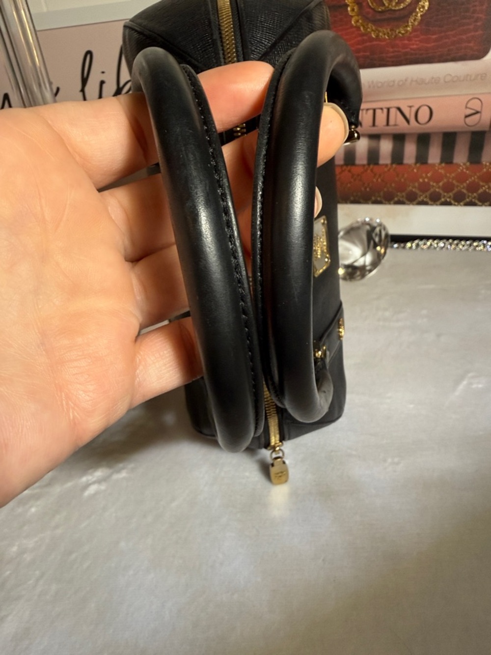 MCM Vintage Black Leather Boston Satchel Barrel Bag Made in Korea Authentic - Picture 11 of 17